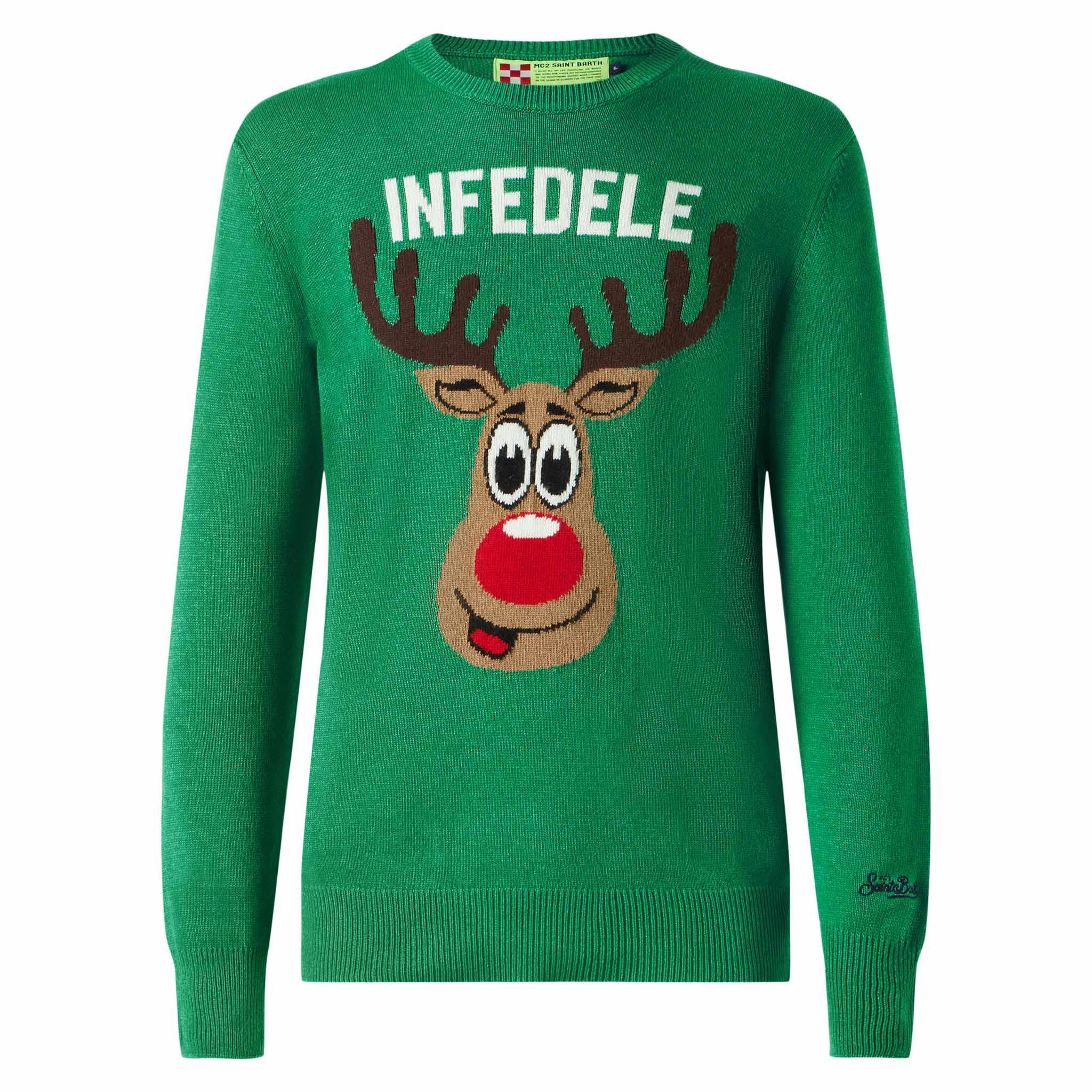 Groene herentrui met Infidel-print.