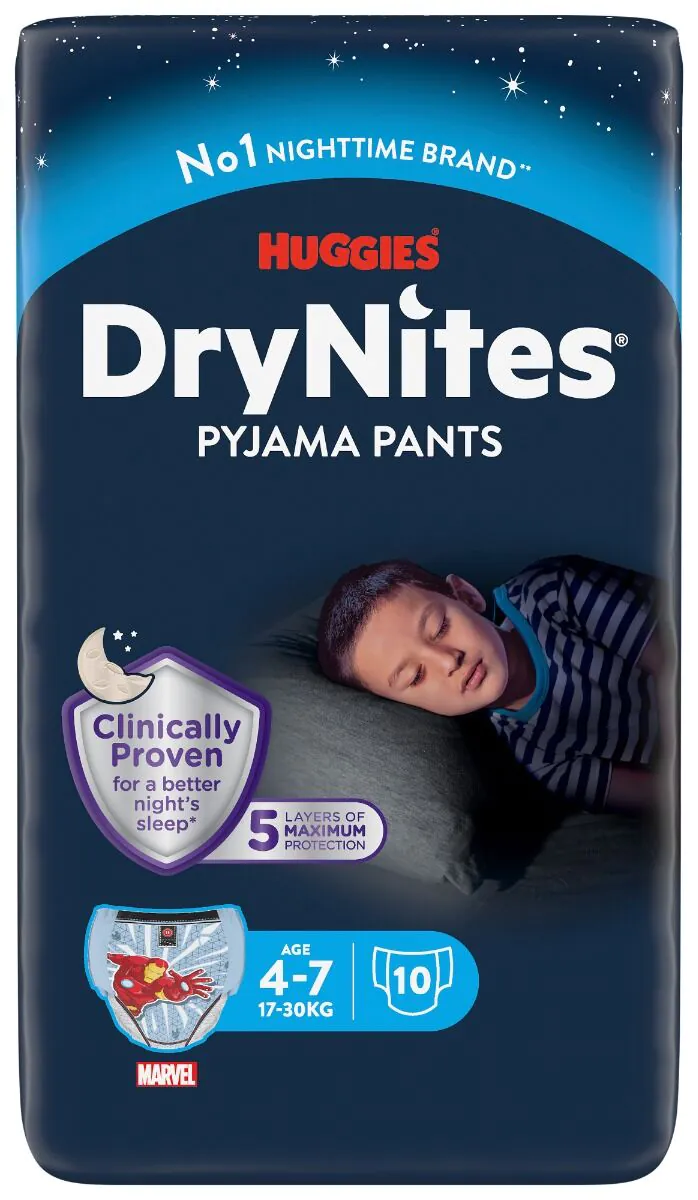 Huggies Dry Nites Boys Superchłonne majteczki na noc 4-7 lat 10 szt.