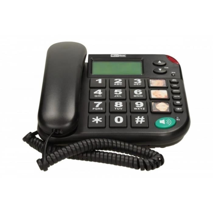 Telefone com fio MAXCOM KXT480 - Botões grandes - Identificador de chamadas - Preto