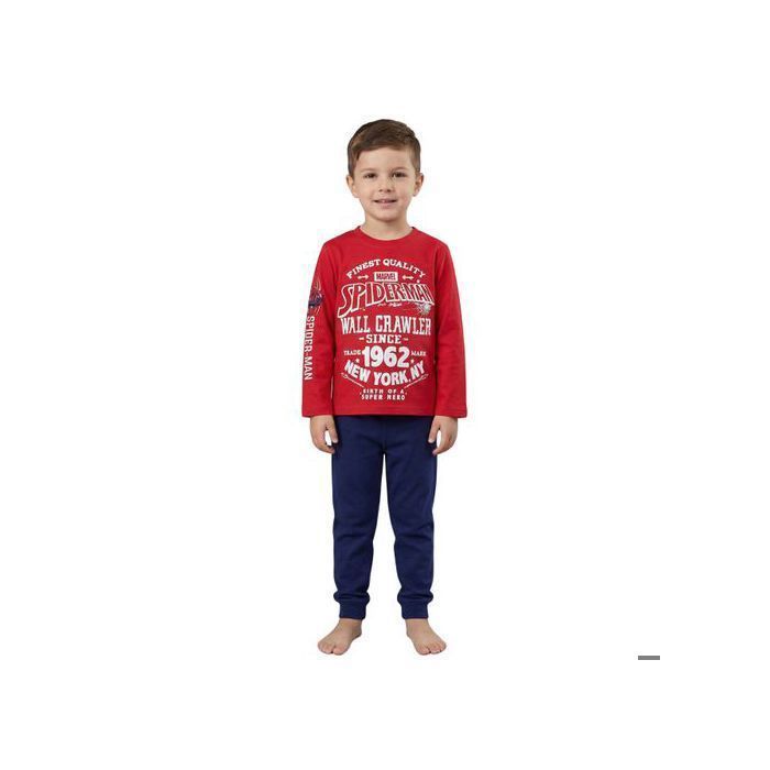 Pijama de dos piezas de Marvel Spider-Man en rojo y azul marino para niño, pijama de algodón de manga larga de 104 cm.