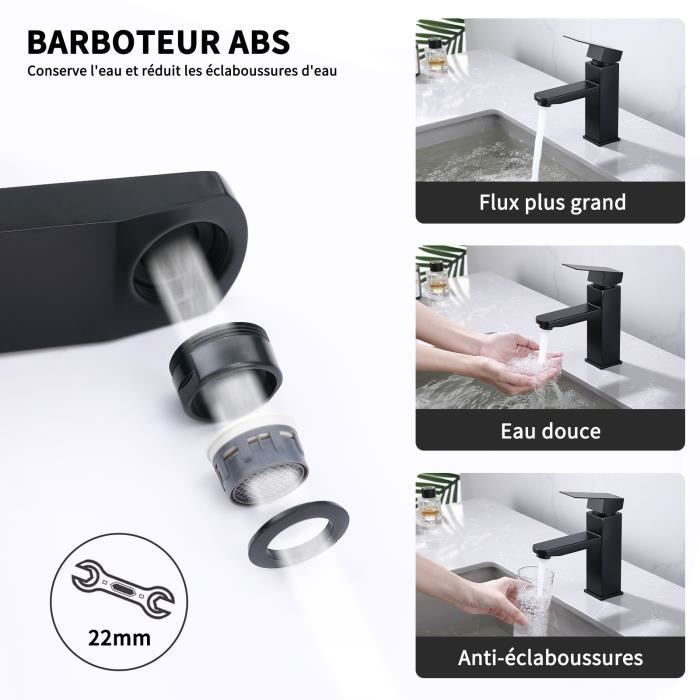 Torneira para banheiro, misturador para lavatório com alça quadrada, arejador removível, preta.