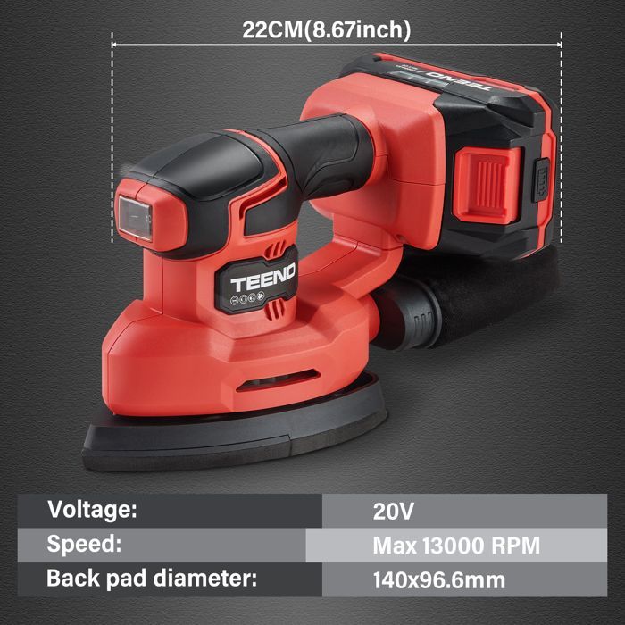 Ponceuse multifonction 3-en-1 - TEENO - TEENO 20V - Sans fil 20V - Batterie 2Ah - 13 000 tr/min