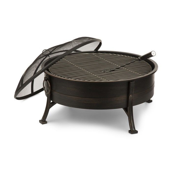 Brasero - Blumfeldt Catania - 2 en 1 Ø 80 cm con parrilla - Brasero para barbacoa - Diseño de acero bruñido