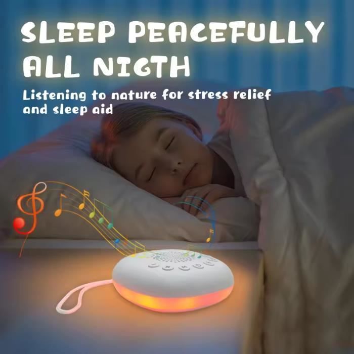 Veilleuse Bébé Musicale Lumineuse Veilleuse avec Machine à Bruit Blanc 20 Sons, Niveaux de Volume Réglable Minuterie 8 Couleurs