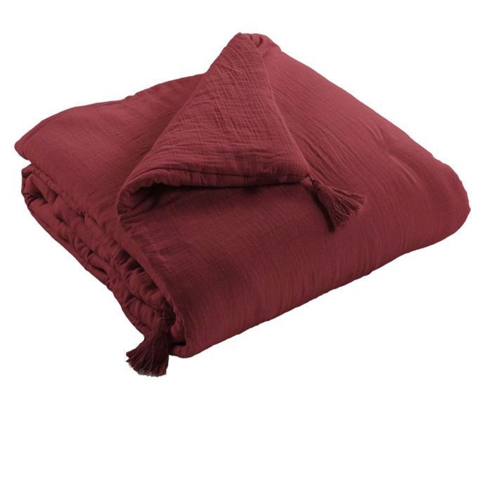Edredón de gasa de algodón de 150x150 cm - Burdeos - Colcha - Decoración de cama