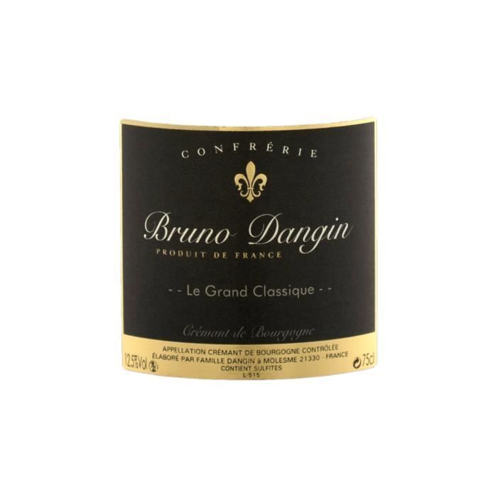 Crémant de Bourgogne Le Grand Classique Brut Blanc - Lote de 6x75cl - Bruno Dangin - Vino espumoso AOC Blanc de Bourgogne -