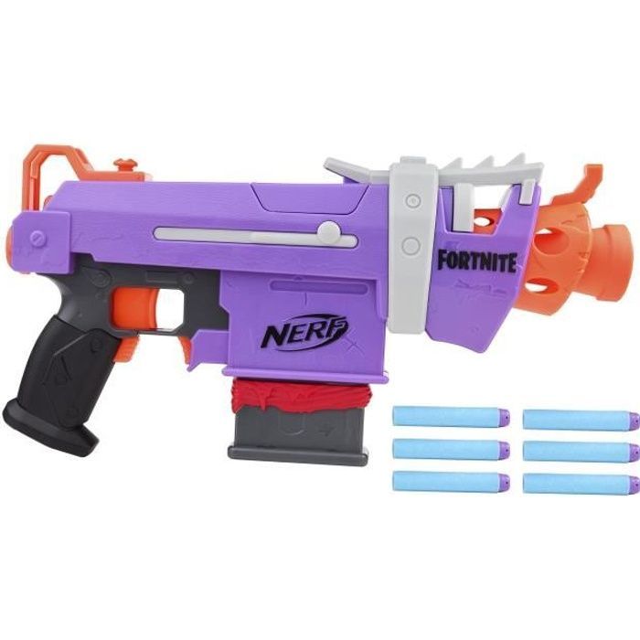 Nerf Fortnite SMG-E - NERF - Blaster motorisé avec chargeur 6 fléchettes - Violet