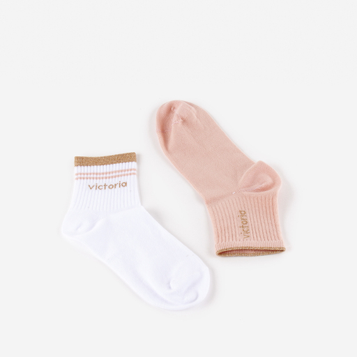  Lot de deux paires de chaussettes mi-hautes en coton V. Things avec détails en lurex