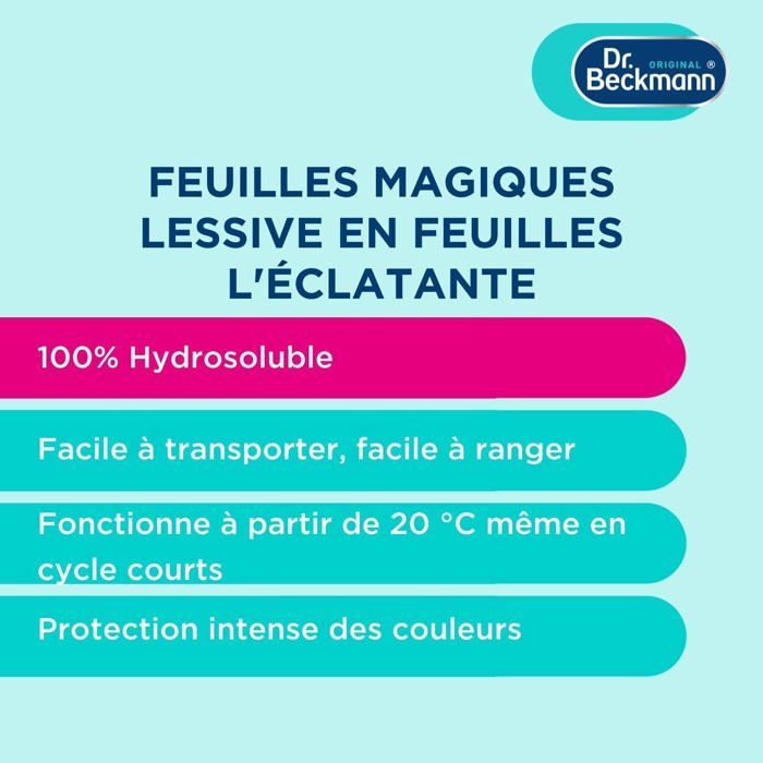 Lessive en feuilles L'ÉCLATANTE | Format pré-dosé, pratique et léger | 100% hydrosoluble, facile à utiliser et ranger | 25 feuilles