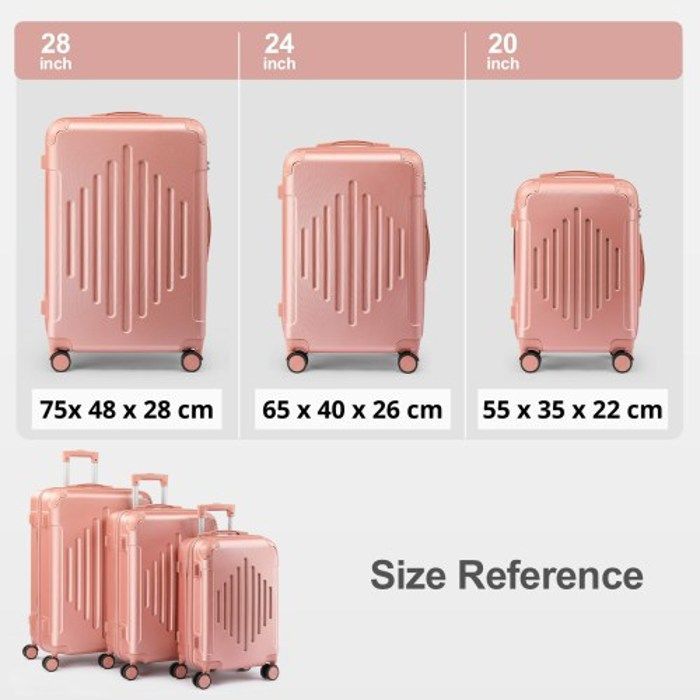 ALIGHTUP - Set di valigie - Set di 3 valigie con ruote - Strisce a rombi - Oro rosa
