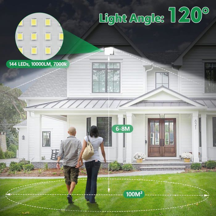 Foco LED exterior de 100 W, resistente al agua, luz blanca fría, iluminación de seguridad LED, luminaria exterior para patio, garaje y jardín.