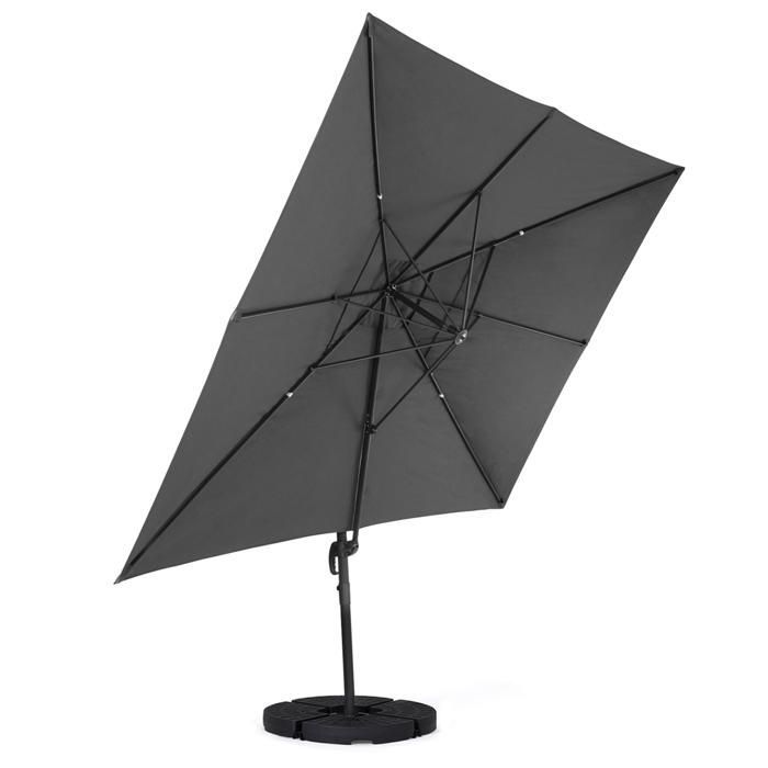 IDMARKET Parasol déporté inclinable rotatif 360 CALVI gris 3x4 M avec 4 dalles et housse
