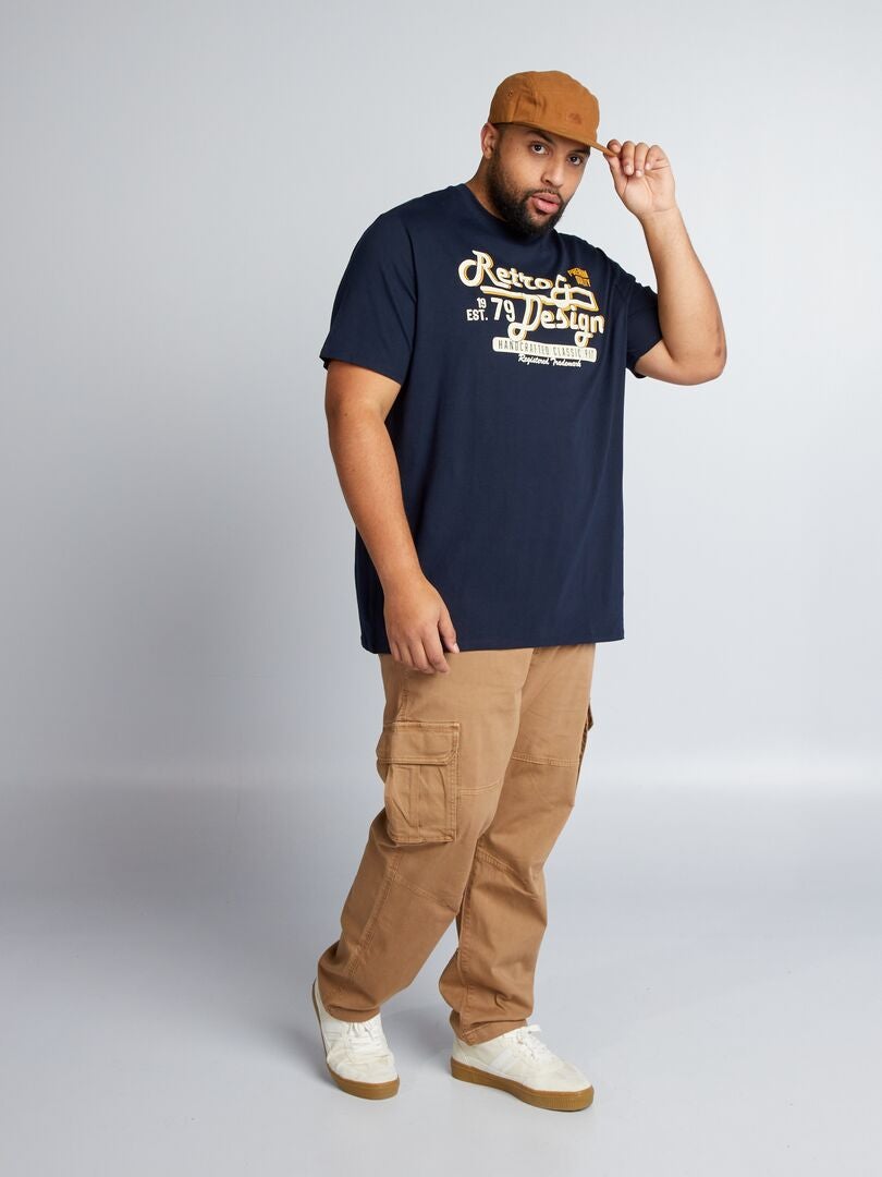 Camiseta de malha com estampa frontal - AZUL