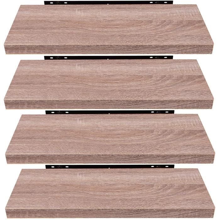 EUGAD Juego de 4 estantes de pared de madera, estantes colgantes, 60x22,9x3,8cm, roble amarillo
