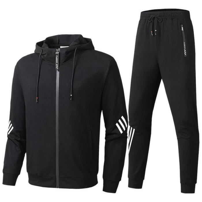 Conjunto deportivo para hombre: chaqueta, sudadera con capucha y pantalón de chándal - Algodón, cintura elástica cómoda - Gris