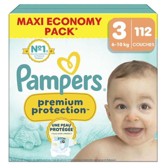 112 pañales Pampers Premium Protection, talla 3