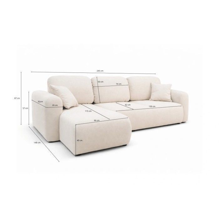 Sofá cama esquinero de 4 plazas Binigia – Tejido beige con efecto 3D POP – 245 cm