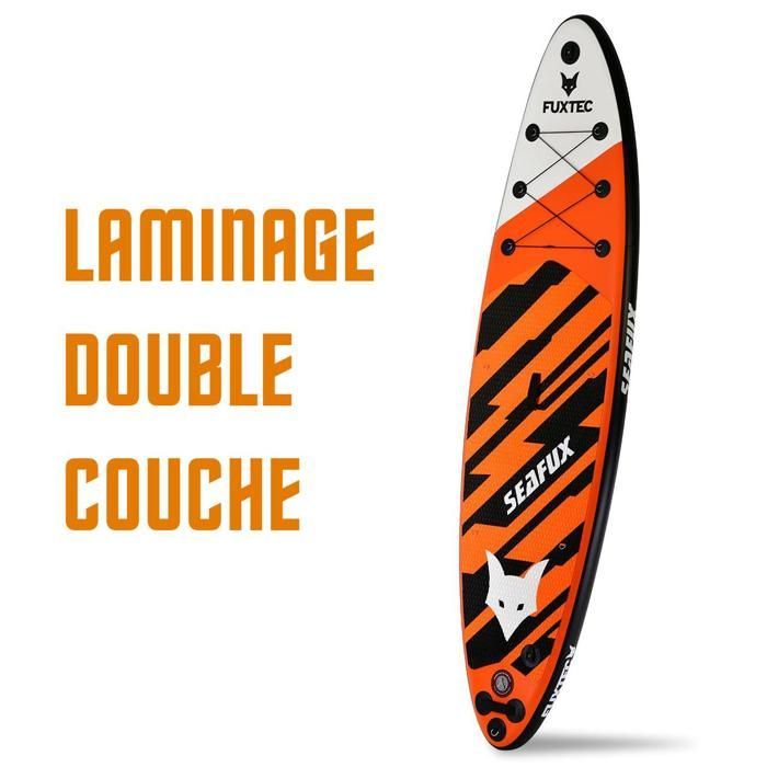 FUXTEC aufblasbares Stand-Up-Board, 320 x 81 x 15 cm – orange, weiß, schwarz – Sea Cruiser