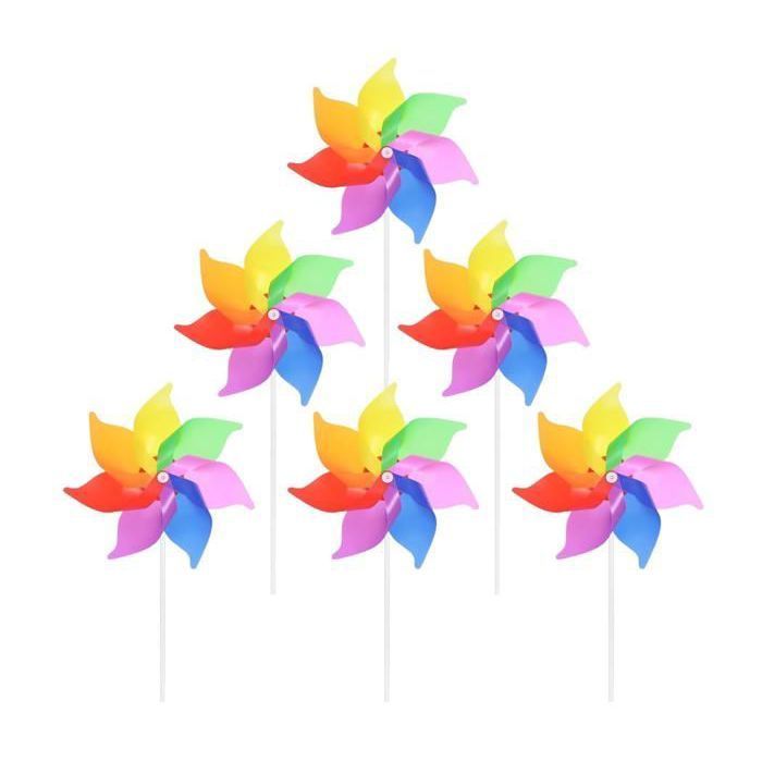 Lot de 6 moulins à vent multicolores pour balcon, arc-en-ciel, pour enfants, convient pour le jardin, extérieur, Mult MOULIN A VENT