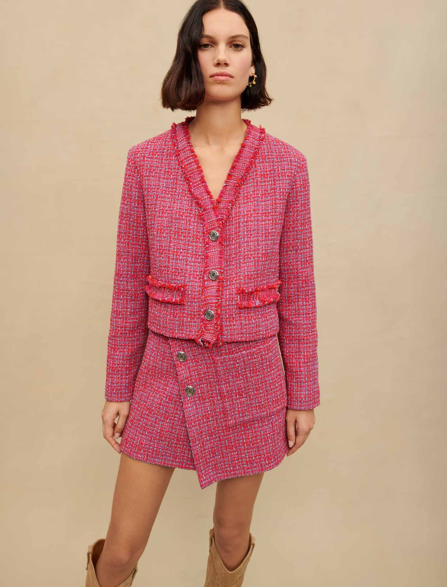 Jachetă fuchsia tweed