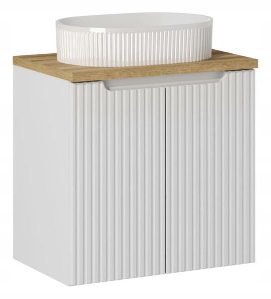 Szafka Z Umywalką 60 cm BLAT DĄB 2 Drzwi Ryfle NOVA WHITE