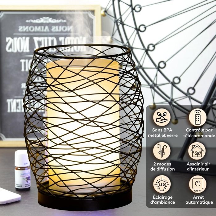 Zen'Arôme Diffuseur Huile Essentielle avec Télécommande Volupsia - Éclairage Led Personnalisable - Verre + Coque en Métal