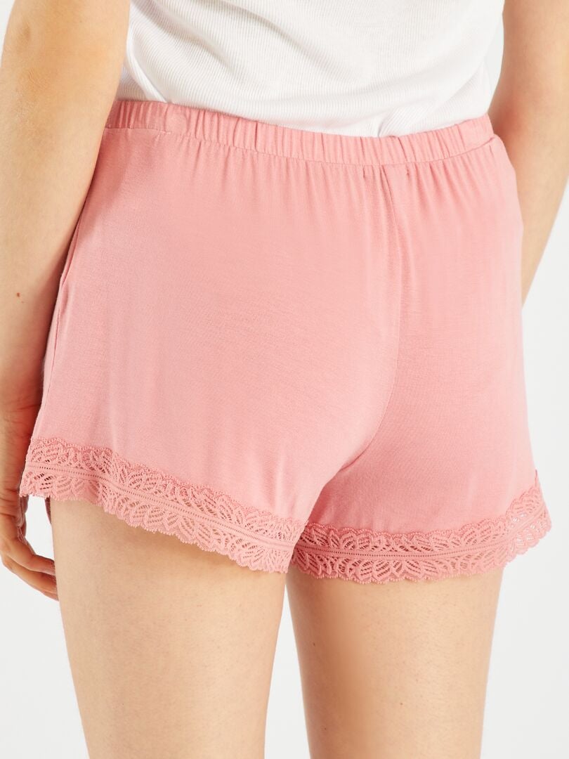Kanten pyjamashorts - Roze