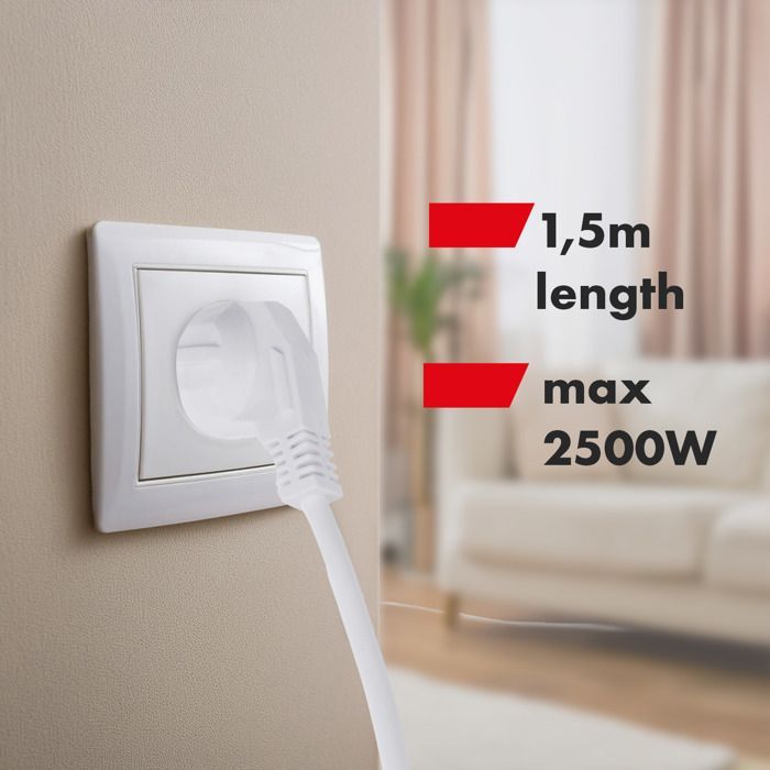 Regleta eléctrica Maclean MCE508 W con 4 tomas de corriente + 2 puertos USB, interruptores individuales y cable blanco de 1,5 m.