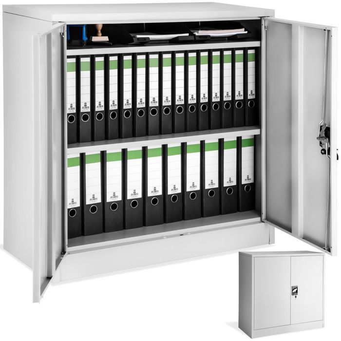 Office storage - TECTAKE - Metal filing cabinet with 2 adjustable shelves - 90 cm x 40 cm x 90 cm - Grey