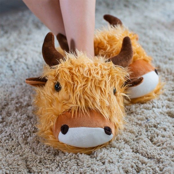 Fuzzy Friends Highland Cow-tøfler opptil UK-størrelse 7
