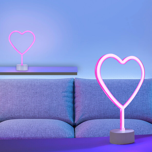LED-Neon-Tischleuchte Herz, 2er Set