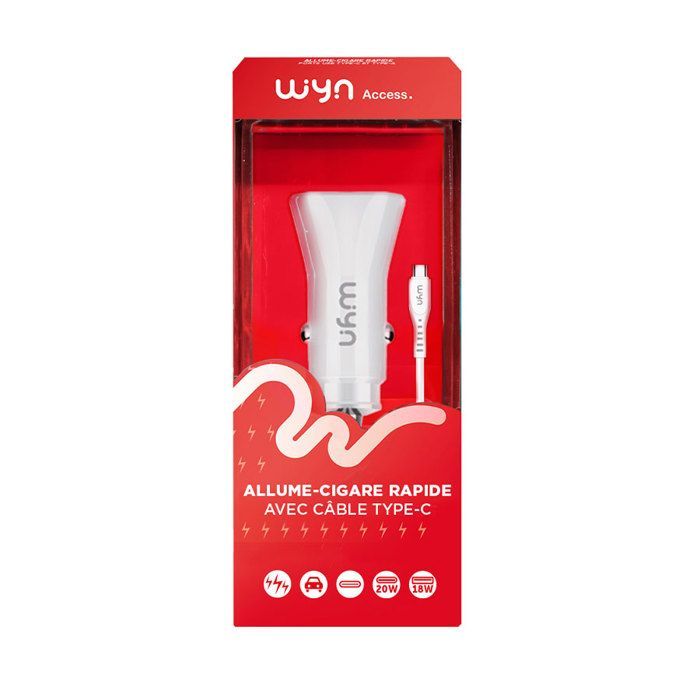 Cargador para coche - RÁPIDO - 18W - Cable USB-C incluido - Power Delivery - 5A