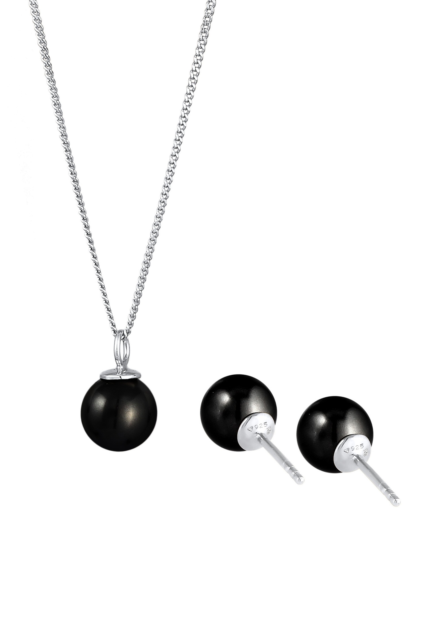 Nenalina Nenalina Ensemble de Bijoux Collier Boucles d'oreilles Femmes Chaîne blindée Perles synthétiques Argent Sterling 925 Mode de soirée 45cm