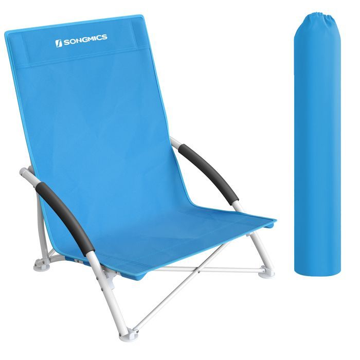 Silla de playa plegable SONGMICS - Respaldo alto - Ligera - Capacidad de carga de 150 kg - Azul