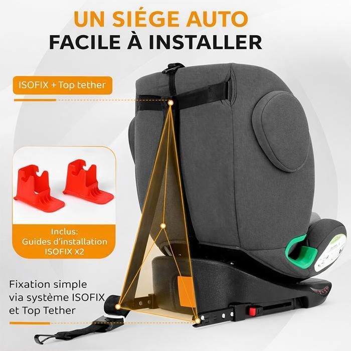 Siège auto i-Size 360° ISOFIX + Top Tether 40-150 cm, dos/face route, ECE R129, gris