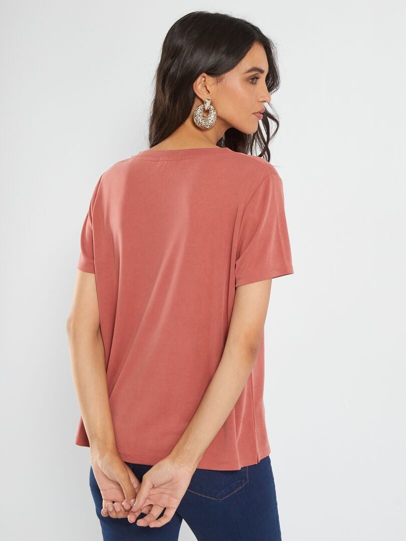 Camiseta de manga corta de tejido suave - ROJO