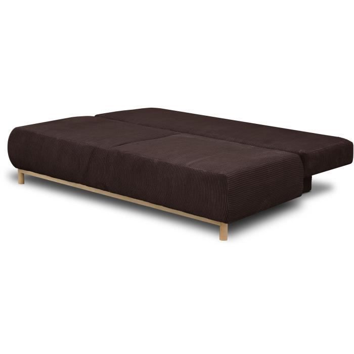 Sofá convertible de 3 plazas - MIKA - Pana marrón oscuro - Compartimento de almacenamiento - Ancho 192 x Alto 84 x Profundidad 93 cm
