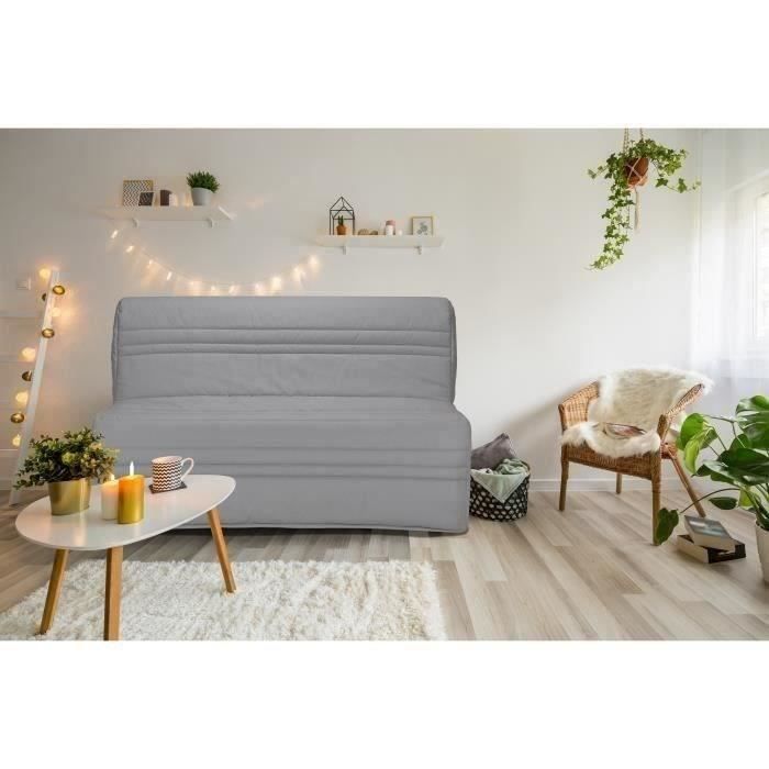 Banquette BZ JOE - Tissu gris clair - 3 places - L 143 x P 97 cm - Couchage 140 x 190 cm