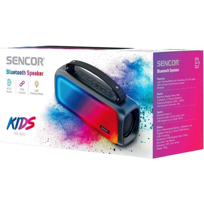 Portable Bluetooth Speaker - SENCOR - SSS 3000 Kids Light Speaker - 16W - 2 Speakers - IPX4 - Black