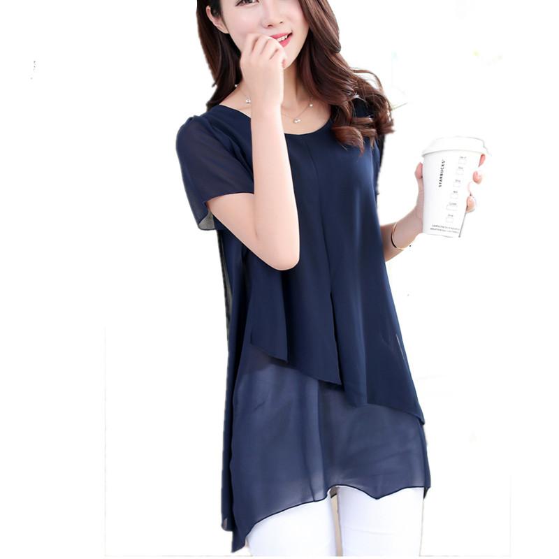 Blusas de gasa de tallas grandes 3XL 4XL para mujer, de verano, holgadas, de talla grande, camisas largas de gasa, azul marino, rosa, blanco, blusas de oficina para mujer