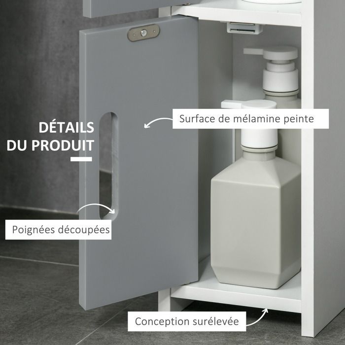 Meuble colonne de salle de bain - kleankin - bois - 15 x 17 x 120 cm - gris
