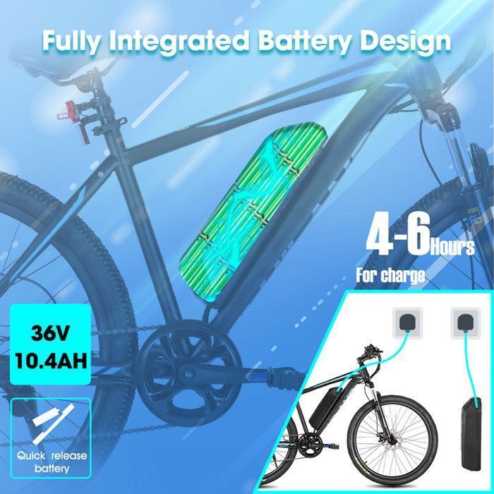 HILAND VTT électrique 26 pouces avec batterie amovible, moteur 250W 36V, vélo électrique 7 vitesses 25KM/H,Noir