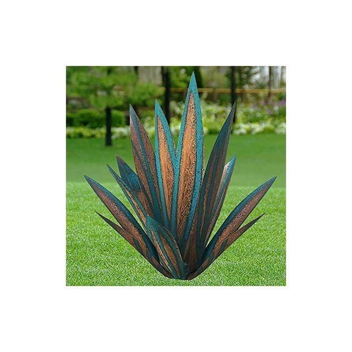 Decorazione da giardino in metallo, Agave, Scultura rustica in metallo, Statua rustica da giardino, 65 cm, 9 foglie