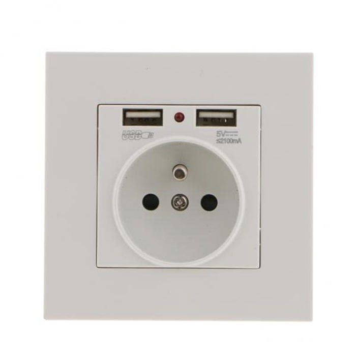 Wall Power Outlet - KCVV - Dual USB 5V/2100mA - Fire-Retardant Plastic - Easy Installation