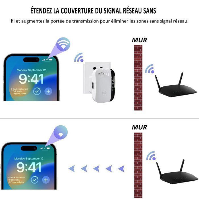 WiFi-repeater, WiFi- en 2,4 GHz-netwerk, 300 Mbps, repeatermodus/AP-modus, WPS-toegangspunt compatibel met routers en apparaten (wit)