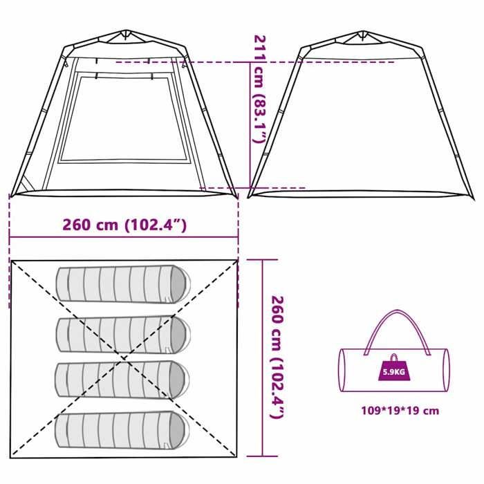 Tienda de campaña de pesca, camping, jardín o exterior vidaXL para 4 personas, color marrón, con sistema de liberación rápida. Modelo 4005330.