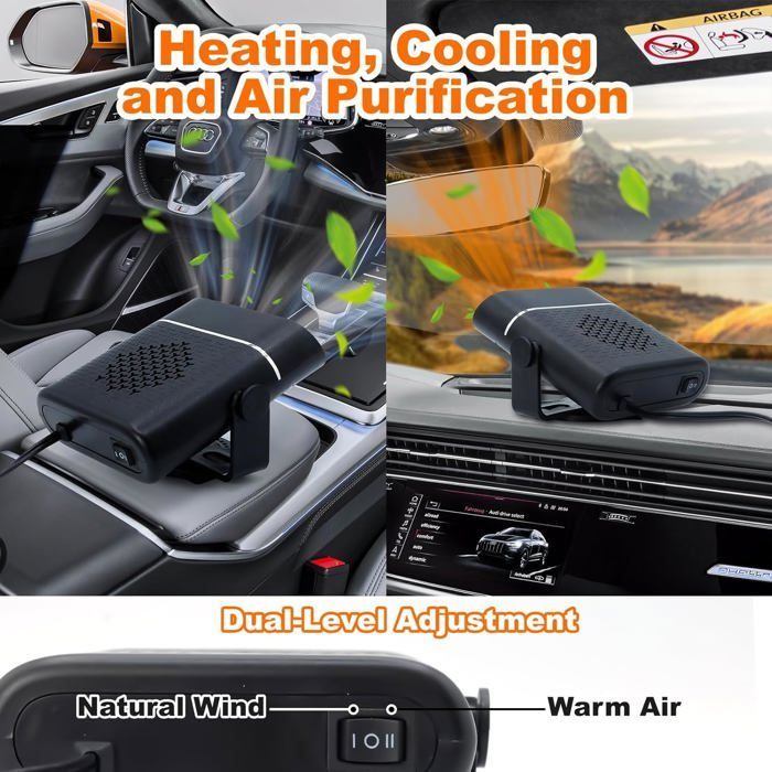Chauffage voiture -HAWUJ- Noir 150W 12V - 2 en 1 rapide dégivrage désembuage réglage 360°