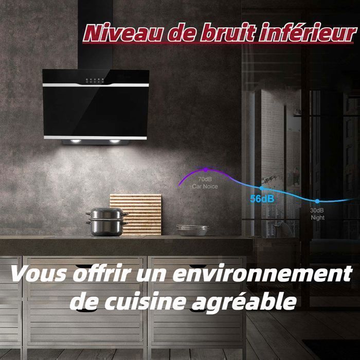 60 cm afzuigkap - Energieklasse A++ - 3 snelheden - Zwart glas - Schuine afzuigkap - Afzuigcapaciteit - 350 m³/u