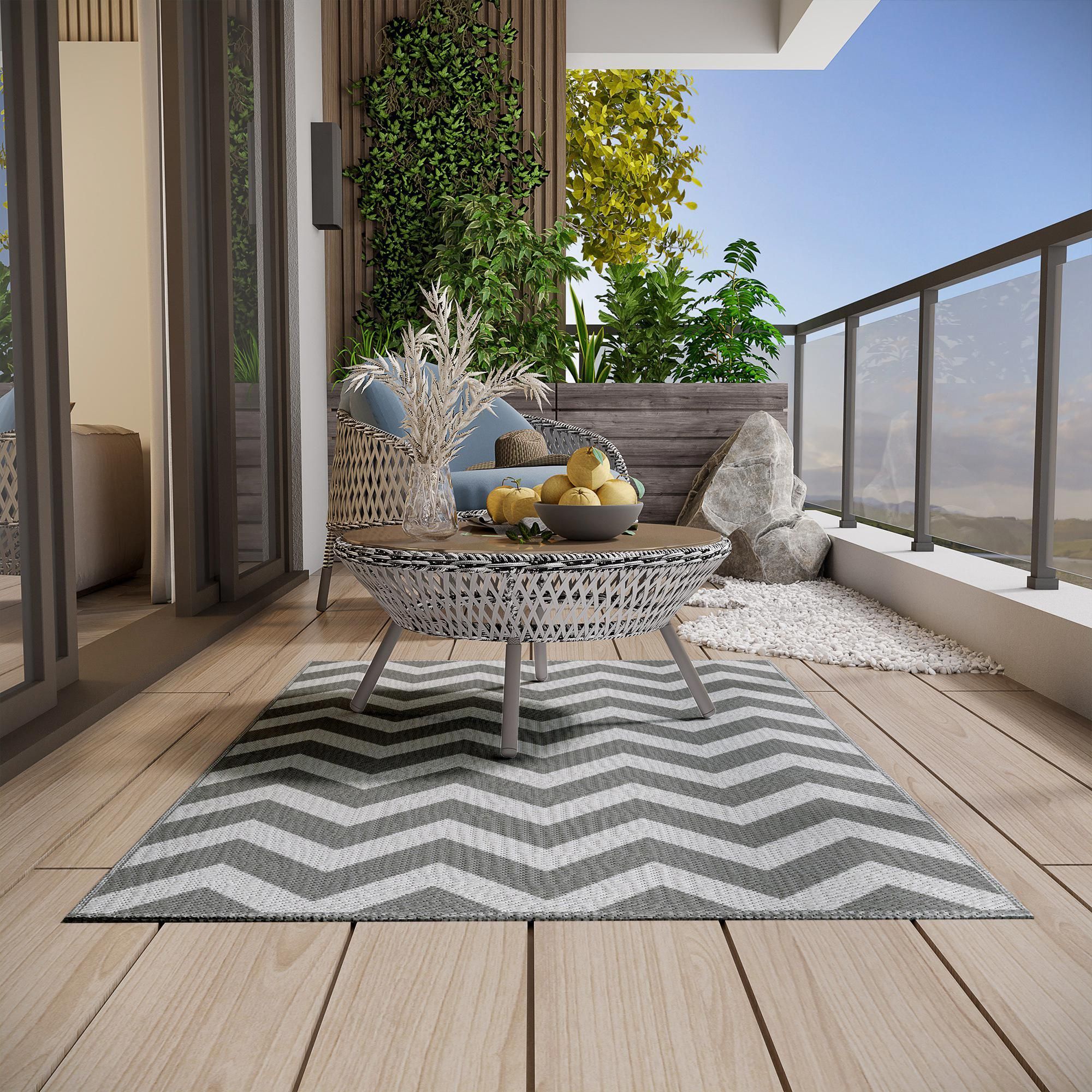 Thickened mat, outdoor rug, waterproof synthetic rug, 121x182cm, light grey+white, for balcony