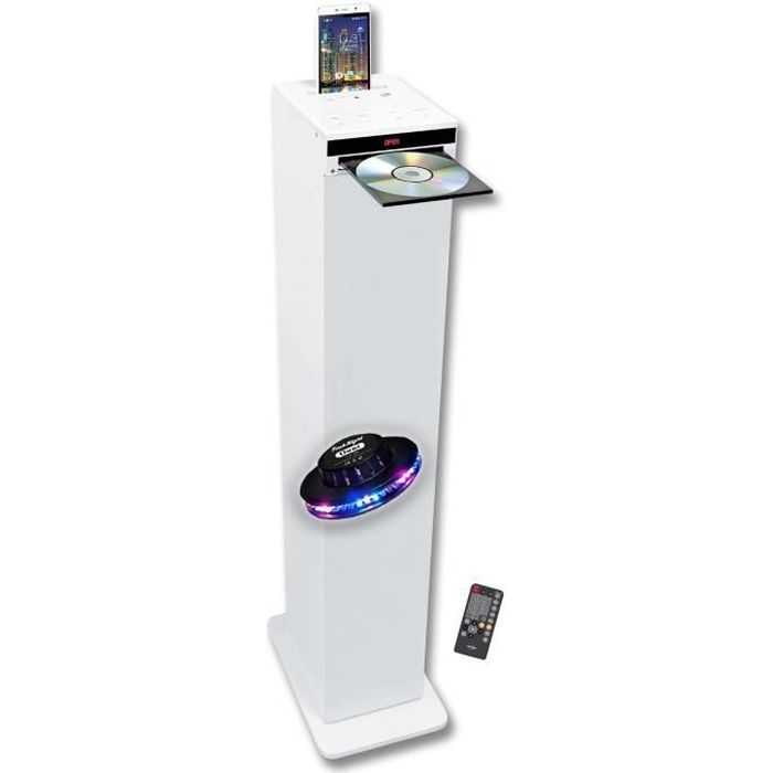 Tour de son - WHITETOWER - Lecteur CD, Bluetooth, FM, USB - 60W - Jeu de lumière LED OVNI